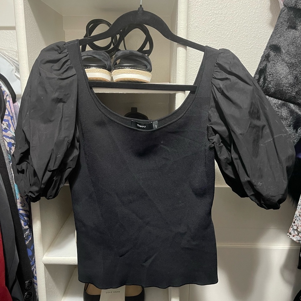 Theory Black Puff Sleeve Blouse